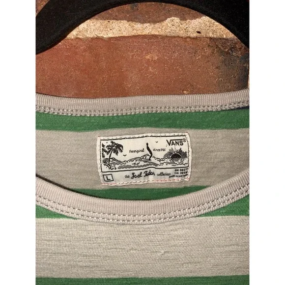 Vans Joel Tudor Collection Men's L Striped Pocket Tee Gray Green Skater Beach - Picture 5 of 10